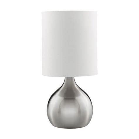 Searchlight Lighting Touch Table Lamp Satin Silver Base And White Drum