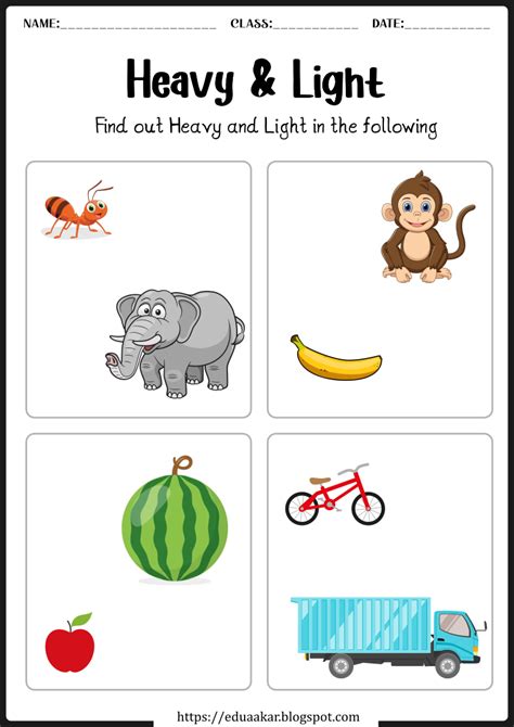 Heavy And Light Worksheets For Preschool And Kindergarten Kids