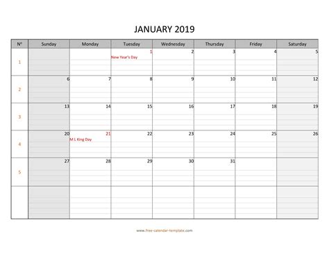 Free Blanks Calendar Printable With Notes And Lines Calendar Template