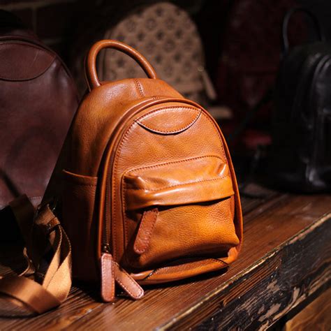 Vintage Ladies Mini Brown Leather Backpack Purse Cute Leather Backpack