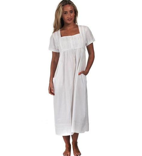 100 Cotton Short Sleeve Nightgown With Pockets Lara White Cy11jm75135 Long Sleeve Boho