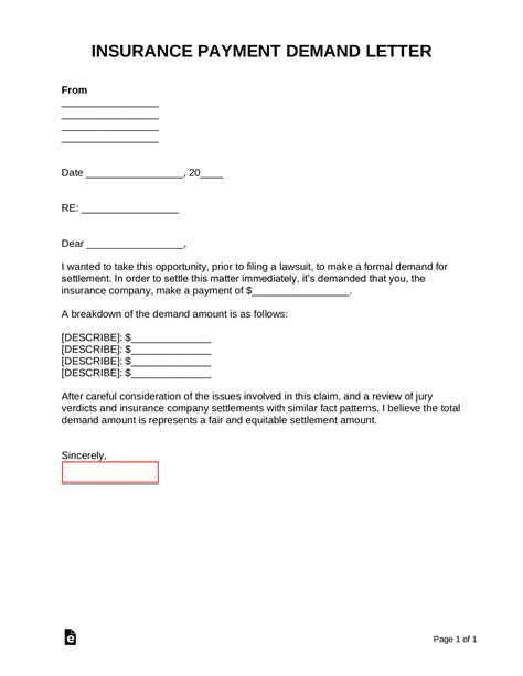 Free Insurance Company Demand Letter Pdf Word Eforms