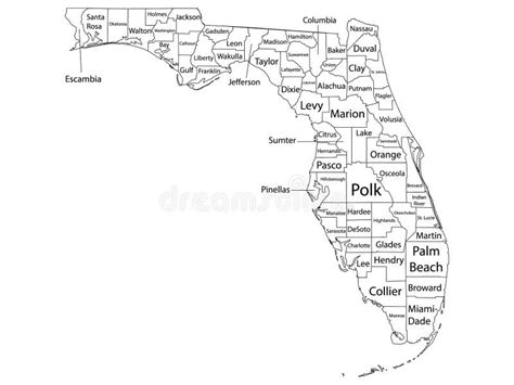 Mapa Dos Condados Do Estado Dos Eua Na Flórida Ilustração Do Vetor