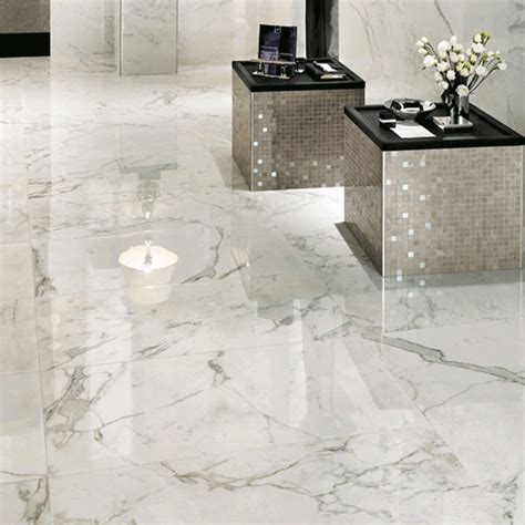 Carrara White Marble Effect Cm X Cm Polished Porcelain Wall Floor Tile