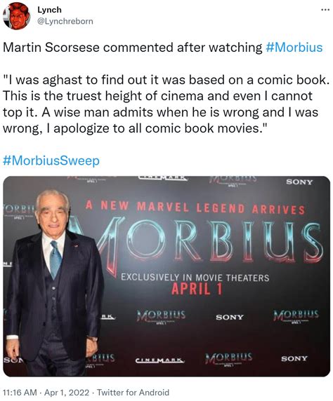 Martin Scorsese Commented After Watching Morbius Morbius Sweep