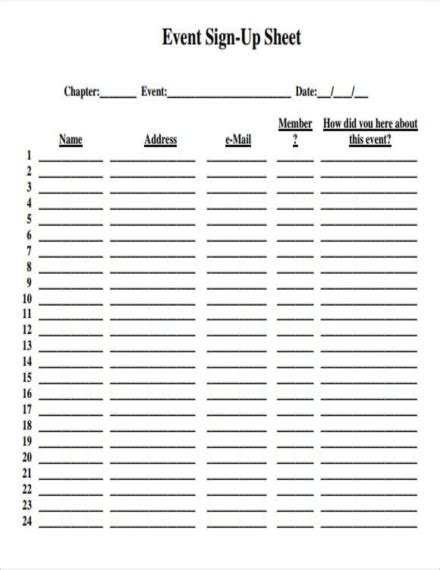 Free Printable Sign Up Sheets For Events