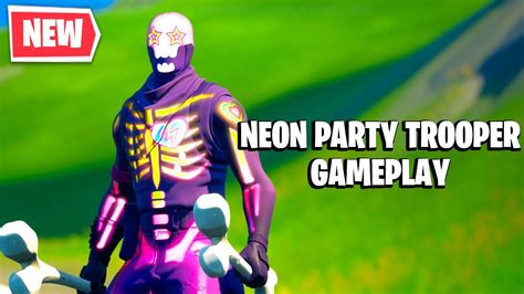 New Neon Party Trooper Skin Gameplay Fortnite Free Skin Style Youtube