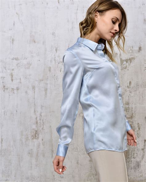 Шелковая блузка Dressarte Paris Light Blue Silk Blouse Silk Shirt