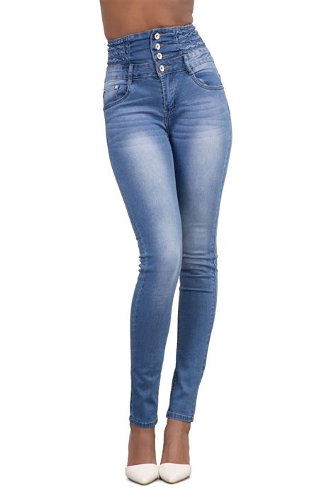 2017 Winter New High Waist Button Fly Elasticity Skinny Jeans Women