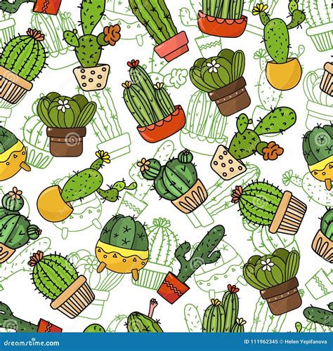 Seamless Background Wallpaper Texture Backdrop Cartoon Cacti