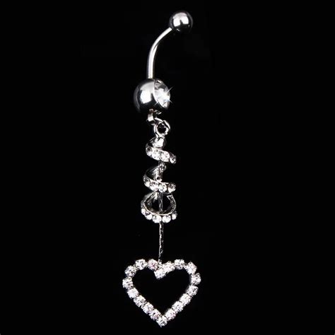 Pc Women Belly Piercing Body Jewelry Double Heart Navel Ring Crystal