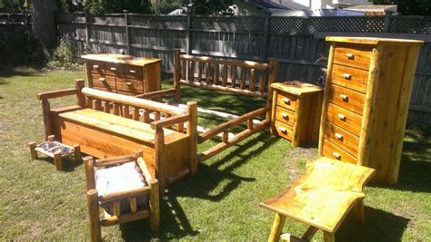 We just completed another custom order for our this beautiful set was stripped down to the natural finish and sealed using general finishes satin. custom cedar log bedroom set | Log bedroom sets, Outdoor ...