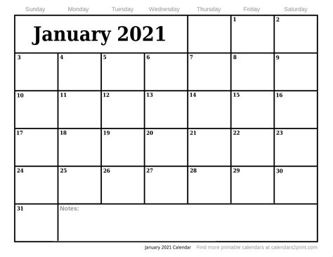 January Printable Calendar 2021 Template Business Format Gambaran