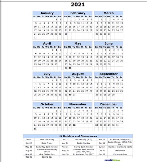 2021 Uk Holiday Calendar United Kingdom Holidays