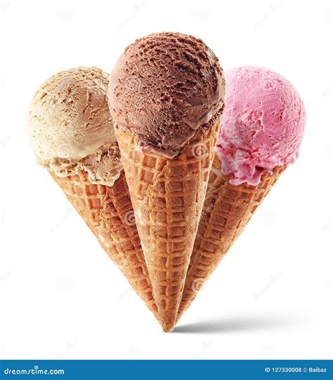 Chocolate Strawberry And Caramel Ice Cream With Cone Stock Photo Image Of Cold Cone