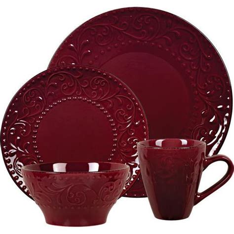 Lorren Home Trends 16 Piece Stoneware Scroll Dinnerware Set Merlot