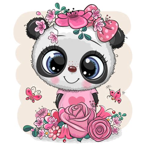 Happy Valentines Day Card With Cute Cartoon Panda And Hearts