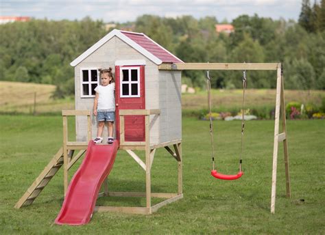 Robin Wooden Playhouse With Single Swing And Slide Hennessy Outdoors