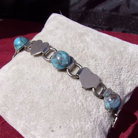 Genuine Turquoise Bracelet Stainless Steel Hearts Etsy In