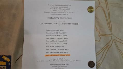 Letters 25th Anniversary In Religious Profession