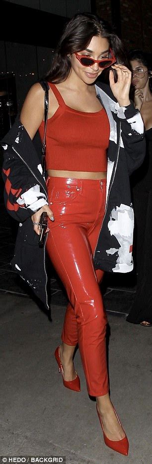 Chantel Jeffries Flashes Her Midriff In Red Crop Top Daily Mail Online