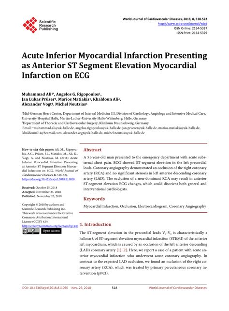 Pdf Acute Inferior Myocardial Infarction Presenting As Anterior St