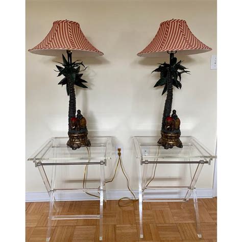 Elephant And Boy Tropical Palm Tree Table Lamps A Pair Chairish
