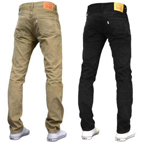 Levis 511 Mens Designer Slim Fit Stretch Corduroy Jeans Blackbeige Bnwt