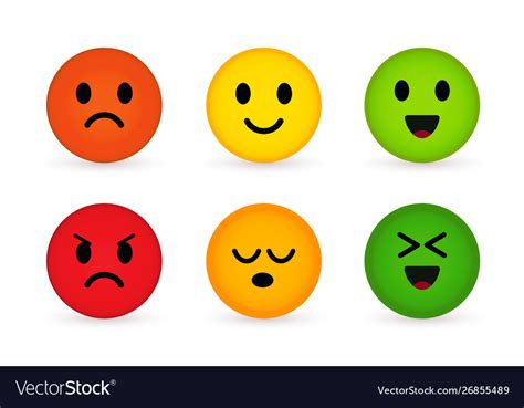 Cute And Funny Round Faces With Various Emotions Vector Image