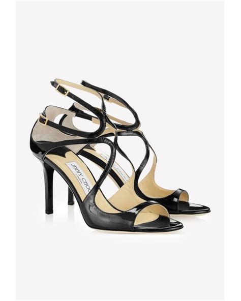 Jimmy Choo Ivette 85 Patent Leather Sandals With Wraparound Straps In