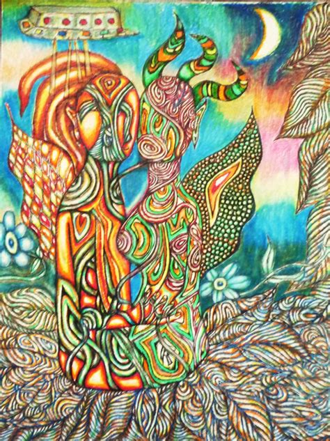 Psychedelic Surrealism Art Visionary Drawing By Darkmoondollie On