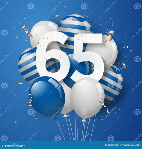 Happy 65th Birthday With Blue Balloons Greeting Card Background Stock