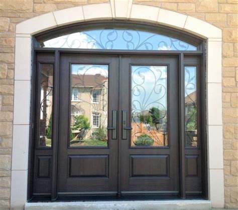 Fiberglass Door System Double Doors With 2 Sidelights Arched Transom