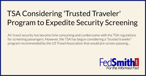 Tsa Considering Trusted Traveler Program To Expedite Security