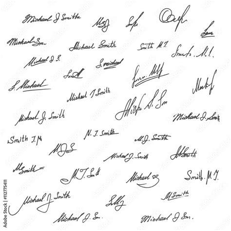 Collection Of Handwritten Signatures Personal Contract Fictitious