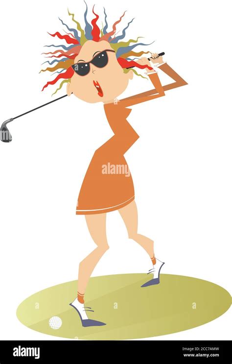 Young Golfer Woman On The Golf Course Illustration Cartoon Golfer