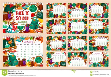 Back To School Vector Month Calendar Stock Vector