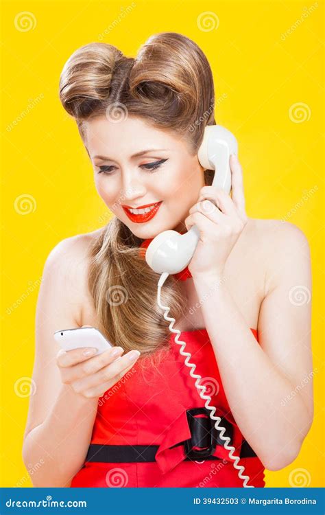 Pin Up Girl Talking On Retro Telephone Stock Image Image Of Face