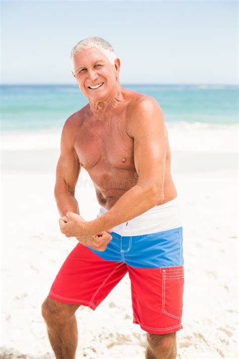 Senior Man Posing With His Muscles Stock Photo Image Of Leisure Positive