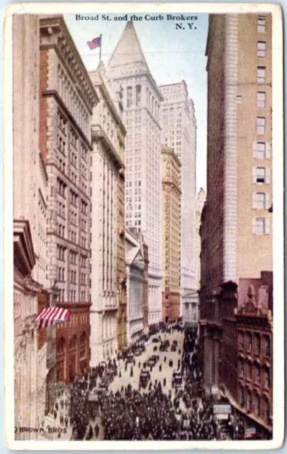 Vintage C1915 24 New York Postcard Broad Street And The Curb Brokers