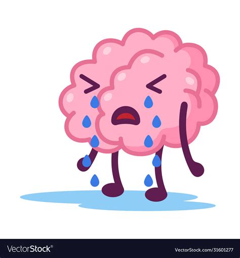Unhappy Pink Brain Crying Funny Human Nervous Vector Image