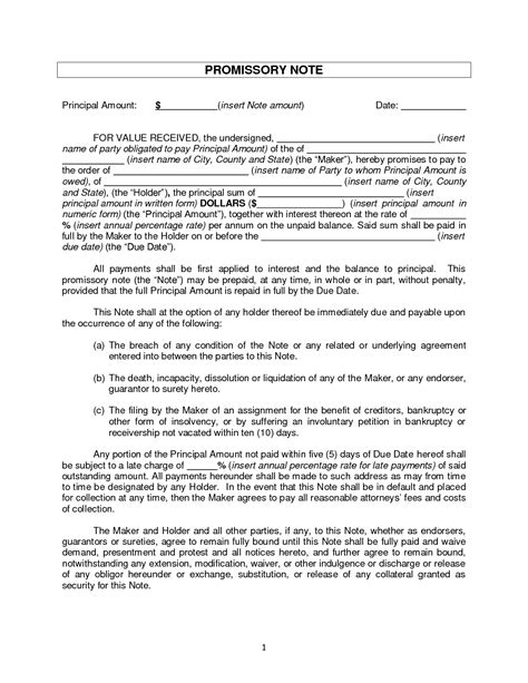 Promissory Note Template Free Printable Documents