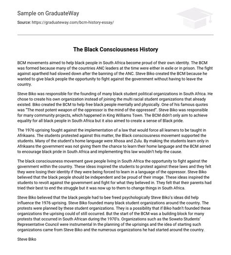 The Black Consciousness History Free Essay Example 560 Words Graduateway
