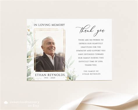 Gold Funeral Thank You Card Greenery Funeral Thank You Photo Etsy