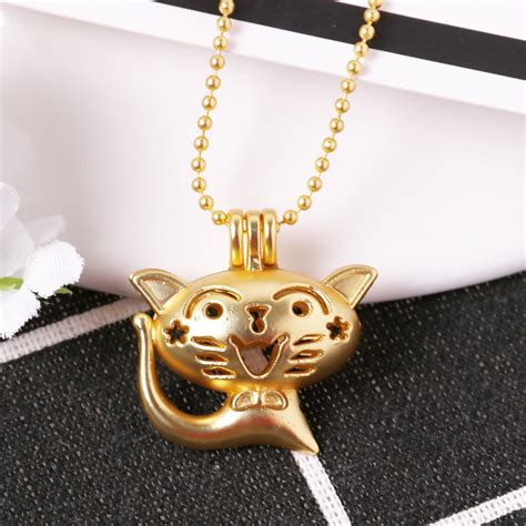 Fashion Gold Cat Cute Animal Necklace Diffuser Essential Oil Perfume