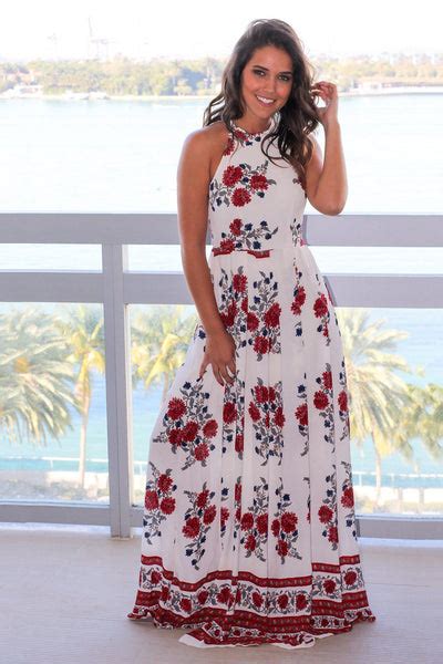 Ivory Printed Halter Neck Maxi Dress Online Boutiques Saved By The