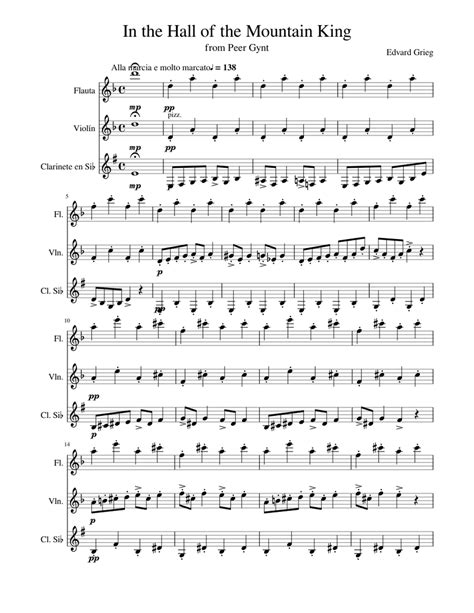 In The Hall Of The Mountain King Sheet Music For Flute Violin