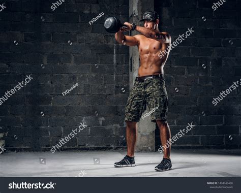 Focused Shirtless Man Cap Doing Exercises Stock Photo Shutterstock
