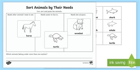 Sort Animals By Their Needs Worksheet Worksheet Australia