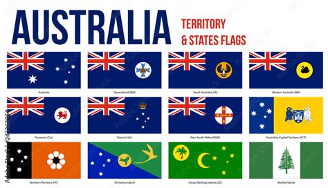australia all states internal territories and the external territory flags vector illustration